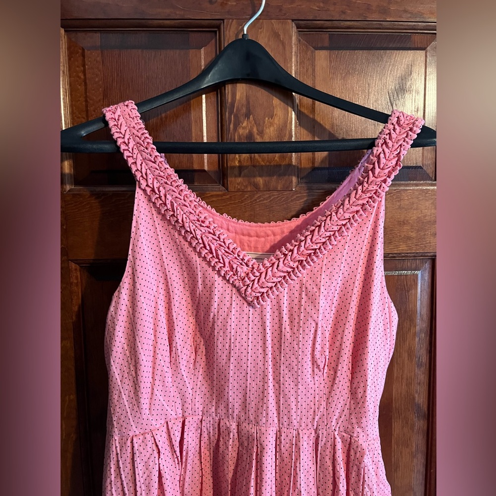 Anthropologie Moulinette Soeurs Melon Ball Pink/Black Polka Dot Dress + Bow Belt - Picture 2 of 8